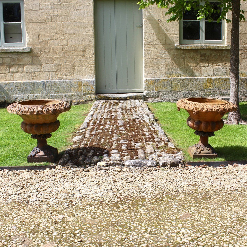 Pair C19th provincial Scottish terracotta garden urns