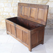 Load image into Gallery viewer, Large Norman or French oak coffer with linenfold panelled front
