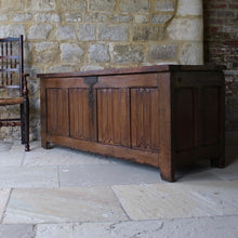 Load image into Gallery viewer, Large Norman or French oak coffer with linenfold panelled front
