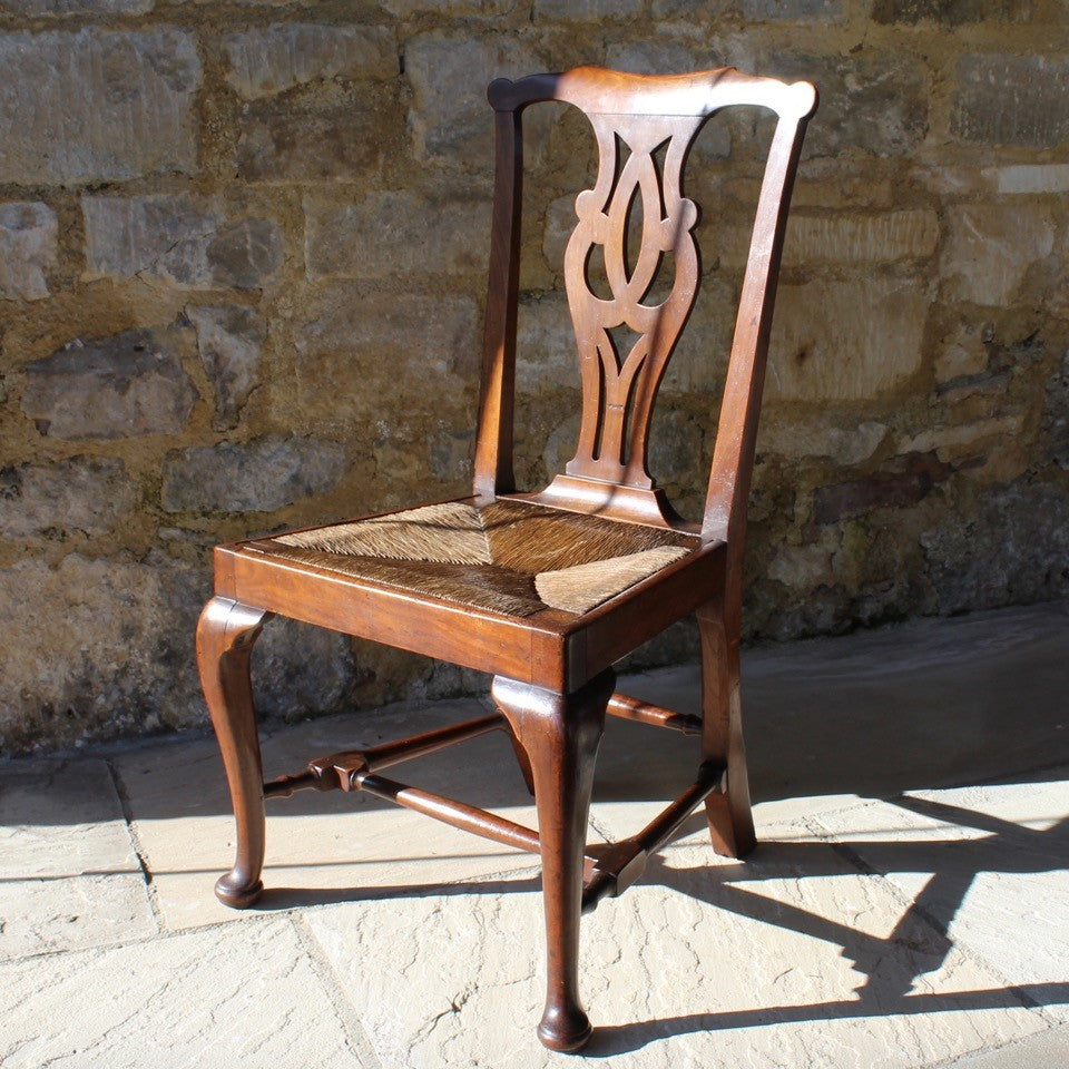 C18th provincial fruitwood chair with rush seat