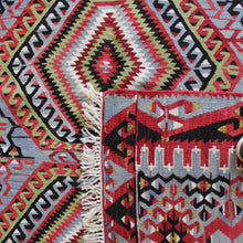 Load image into Gallery viewer, really-attractive-hand-woven-kilim-featuring-five-central-rectangular-chest-motifs-geometric-design-concentric-layers-red-green-black-white-colours-grey-ground-stylised-lozenges-central-area-field-kilim-rams-horns-symbol-power-repeated-boarder-good-quality-kilim-carpet-made-from-hand-spun-wool-yarn-natural-dyes-turkey-circa-1950s--for-sale-stroud-stow-on-the-wold-cotswolds-gloucestershire-interior-design-quality

