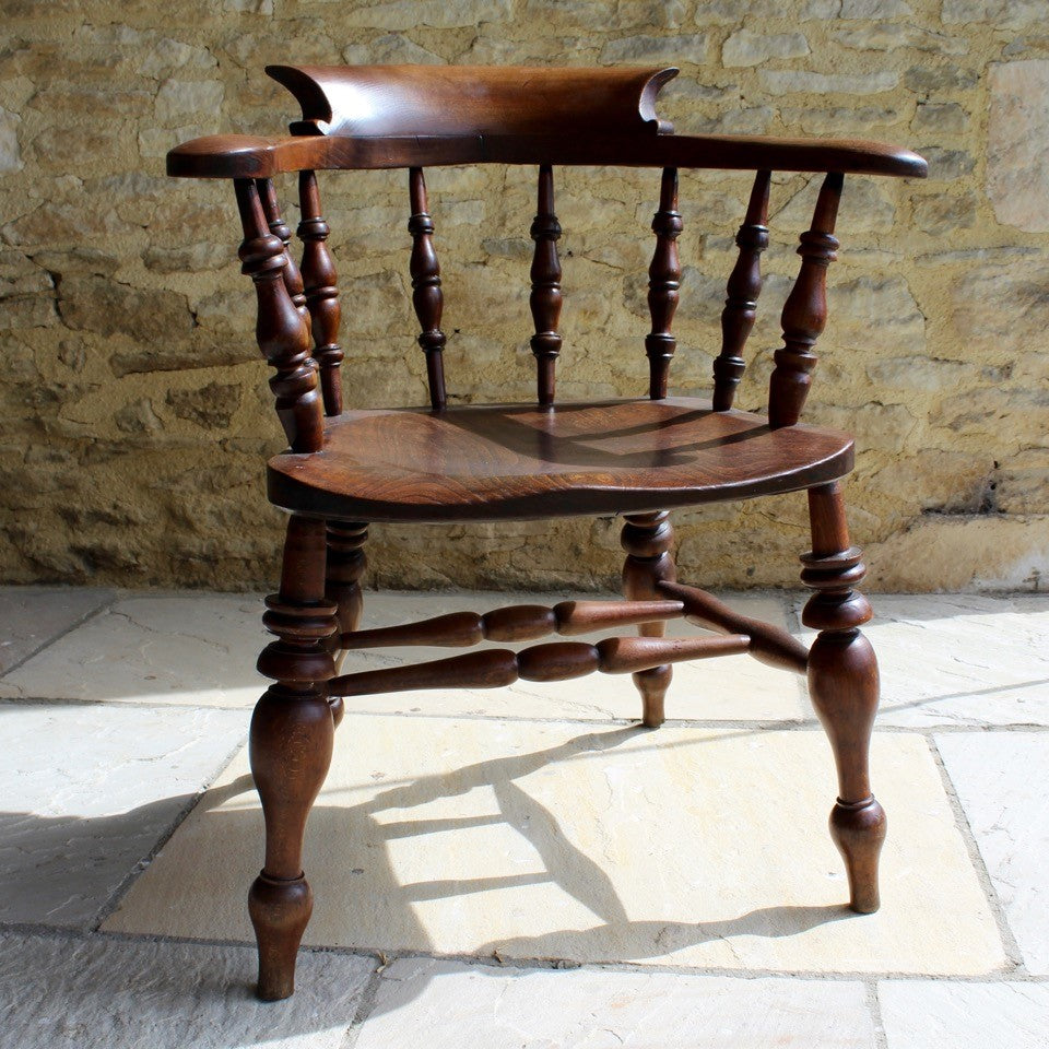 victorian-bow-back-captains-smokers-elbow-windsor-chair-elm-beech-spindles-turned-double-h-stretcher-gloucestershire-cotswolds-seat-seating