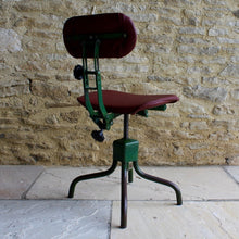Load image into Gallery viewer, evertaut-stool-chair-swivel-adjustable-british-industrial-leather-green-red-30&#39;s-40&#39;s-vintage-gloucestershire-cotswolds
