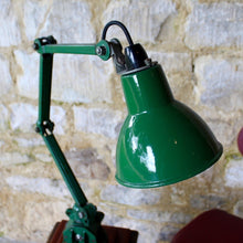 Load image into Gallery viewer, lamp-work-bench-task-lighting-factory-lamp-exceptionally-good-condition-marks-scratches-arm-green-enamel-shade-near-perfect-lamp-re-wired-mounded-two-step-cherry-wood-plinth-domestic-setting-classic-piece-british-industrial-design-2nd-quarter-20th-century-damon-blandford-antiques-lighting-for-sale-stroud-gloucestershire-cotswolds-industrial
