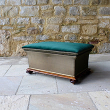 Load image into Gallery viewer, ottoman-rosewood-concave-bun-feet-storage-velvet-green-castors-olive-footstool-seating-williamIV-forsale-gloucestershire-stroud-cotswolds

