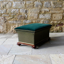 Load image into Gallery viewer, ottoman-rosewood-concave-bun-feet-storage-velvet-green-castors-olive-footstool-seating-williamIV-forsale-gloucestershire-stroud-cotswolds
