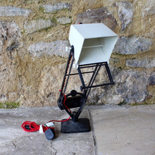 Load image into Gallery viewer, british-firm-hadrill-and-horstmann-innovative-lamps-20th-century-barrel-weighted-counterbalance-mechanisms-simple-highly-effective-designs-position-exactly-pluslite-particularly-rare-adjustable-frame-magnifying-lens-lamp-good-working-condition-newly-rewired-bulb-holder-inline-switch-british-industrial-design-desk-lamp-british-mid-century-damon-blandford-antiques-stroud-gloucestershire-cotswolds-malthouse-collective-for-sale-lighting
